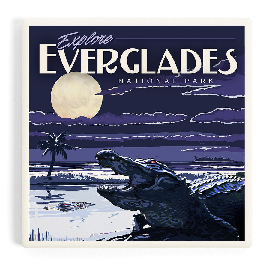 Everglades National Park, Night Alligator, Painterly Series, Coasters Coasters Lantern Press 