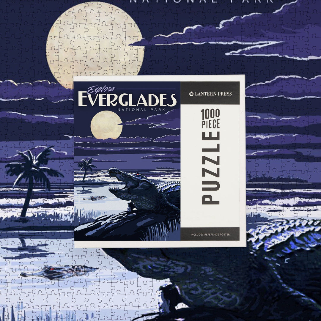 Everglades National Park, Night Alligator, Painterly Series, Jigsaw Puzzle Puzzle Lantern Press 