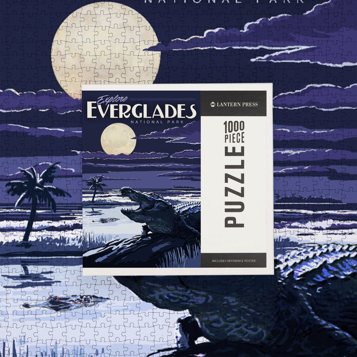Everglades National Park, Night Alligator, Painterly Series, Jigsaw Puzzle Puzzle Lantern Press 
