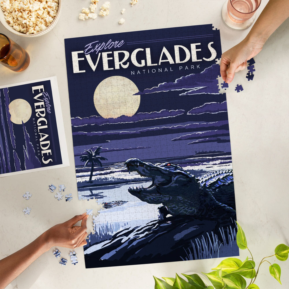 Everglades National Park, Night Alligator, Painterly Series, Jigsaw Puzzle Puzzle Lantern Press 