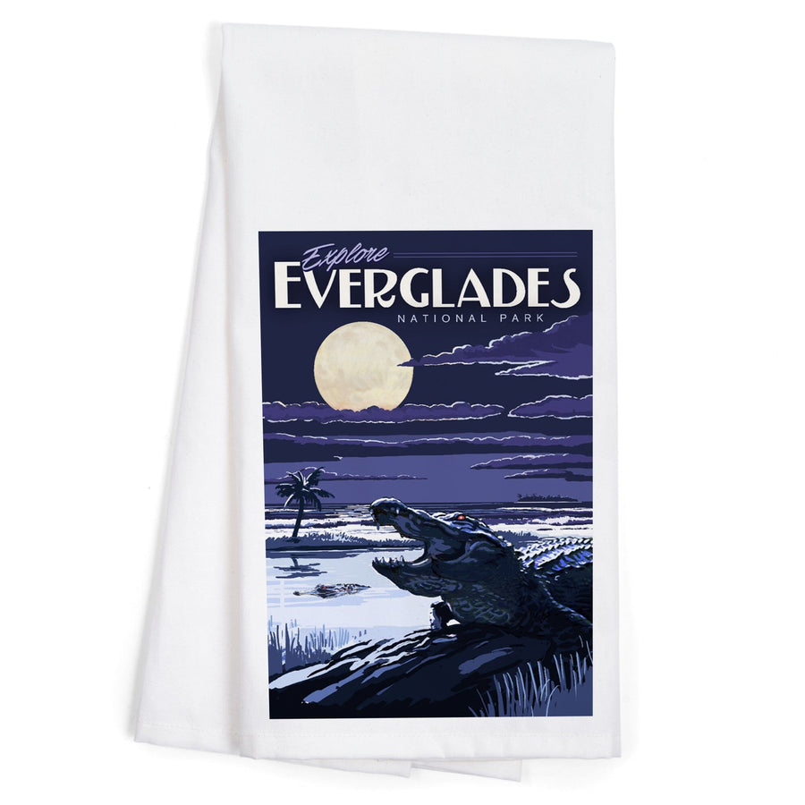 Everglades National Park, Night Alligator, Painterly Series, Organic Cotton Kitchen Tea Towels Kitchen Lantern Press 