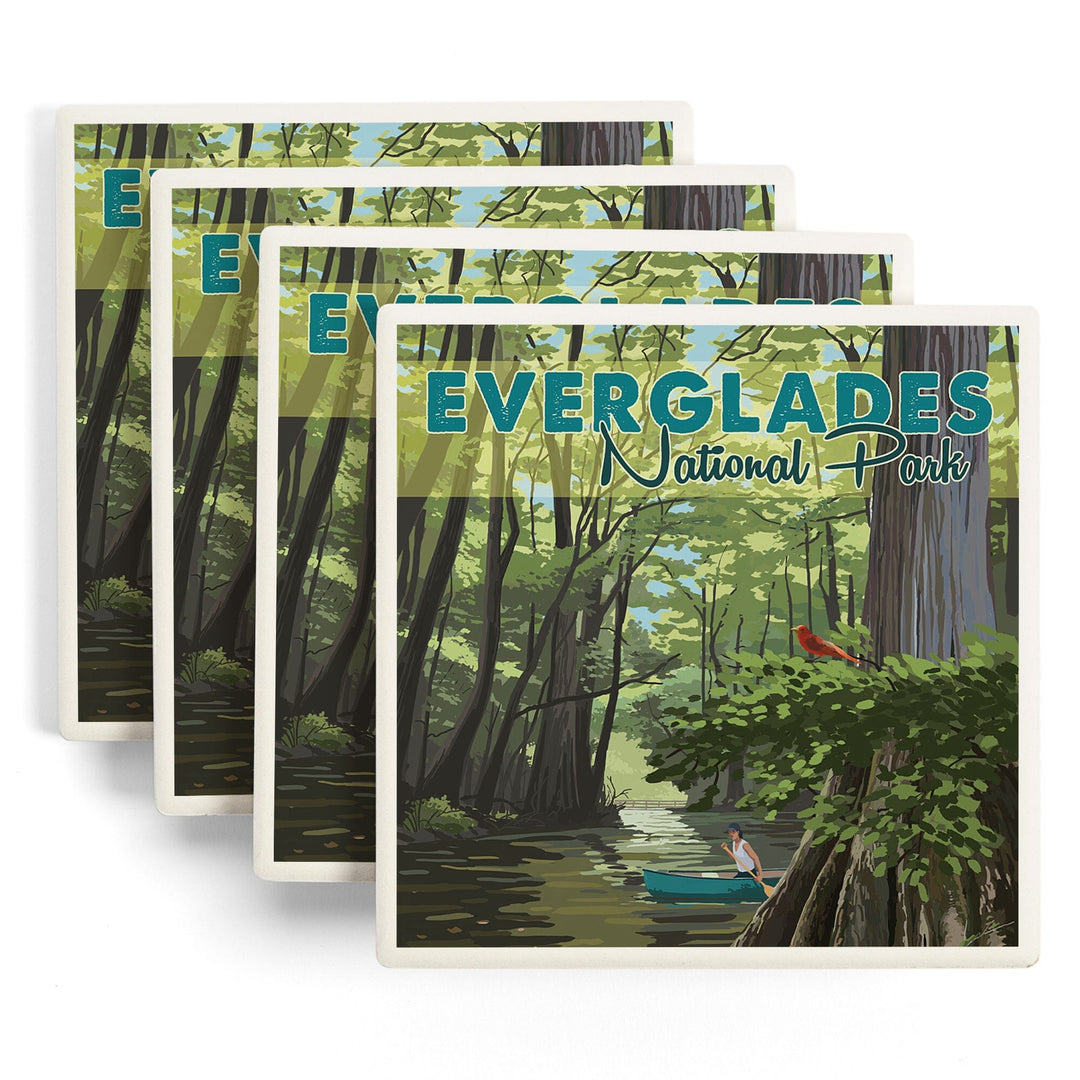 Everglades National Park, River View, Lantern Press Artwork, Lantern Press Artwork, Coaster Set - Lantern Press