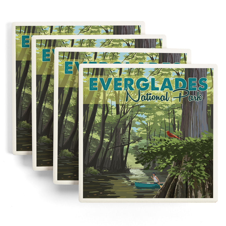 Everglades National Park, River View, Lantern Press Artwork, Lantern Press Artwork, Coaster Set - Lantern Press