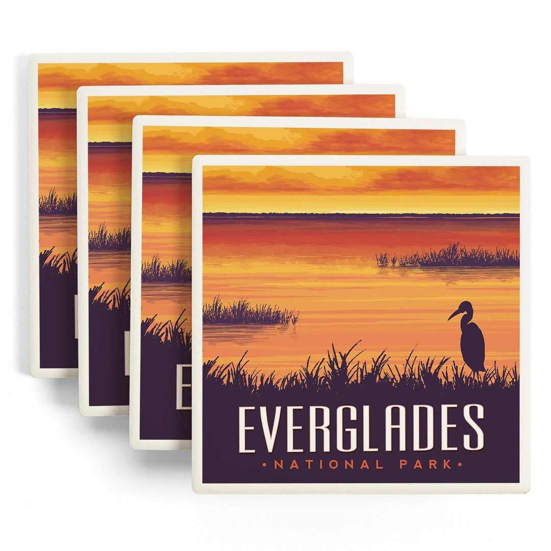 Everglades National Park, Sunset, Lantern Press Artwork, Coaster Set - Lantern Press