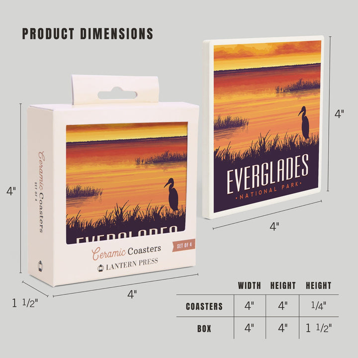 Everglades National Park, Sunset, Lantern Press Artwork, Coaster Set - Lantern Press