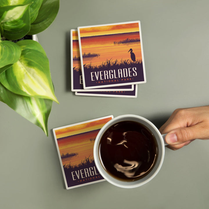 Everglades National Park, Sunset, Lantern Press Artwork, Coaster Set - Lantern Press