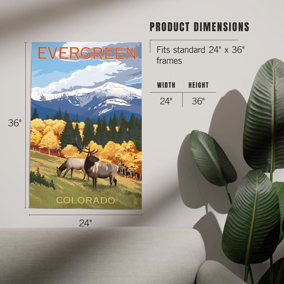Evergreen, Colorado, Elk and Mountains, Art & Giclee Prints Art Lantern Press 