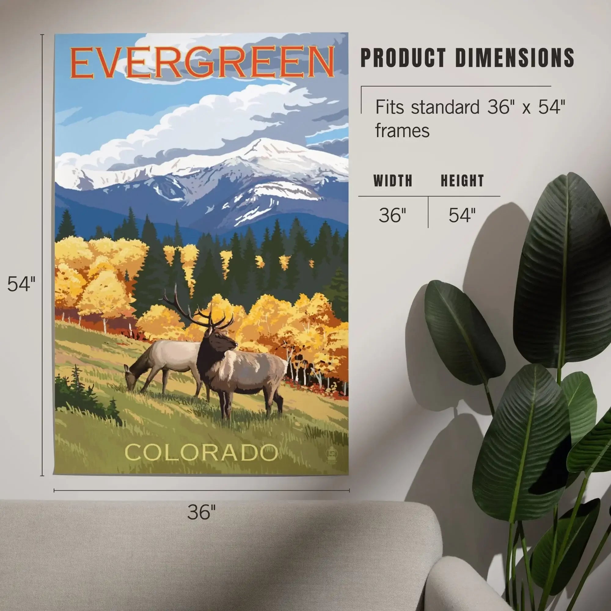 Evergreen, Colorado, Elk and Mountains art prints, metal signs
