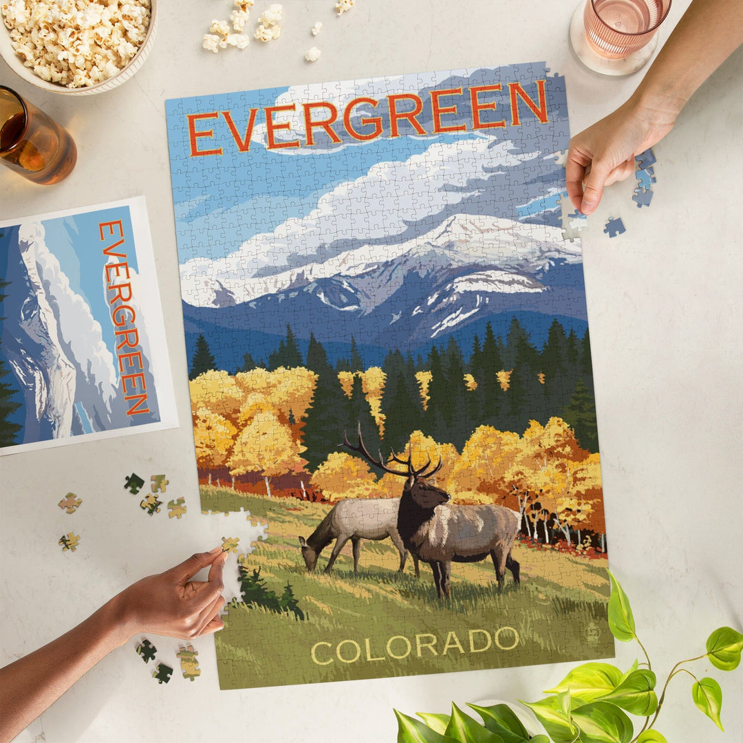 Evergreen, Colorado, Elk and Mountains, Jigsaw Puzzle Puzzle Lantern Press 