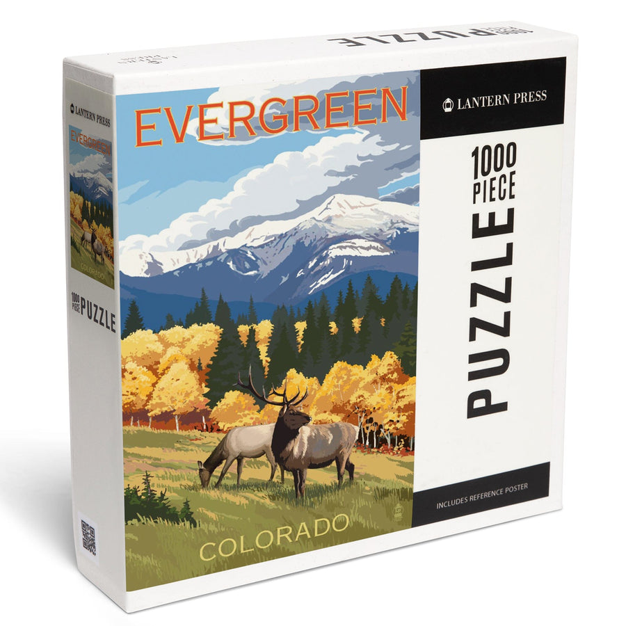 Evergreen, Colorado, Elk and Mountains, Jigsaw Puzzle Puzzle Lantern Press 