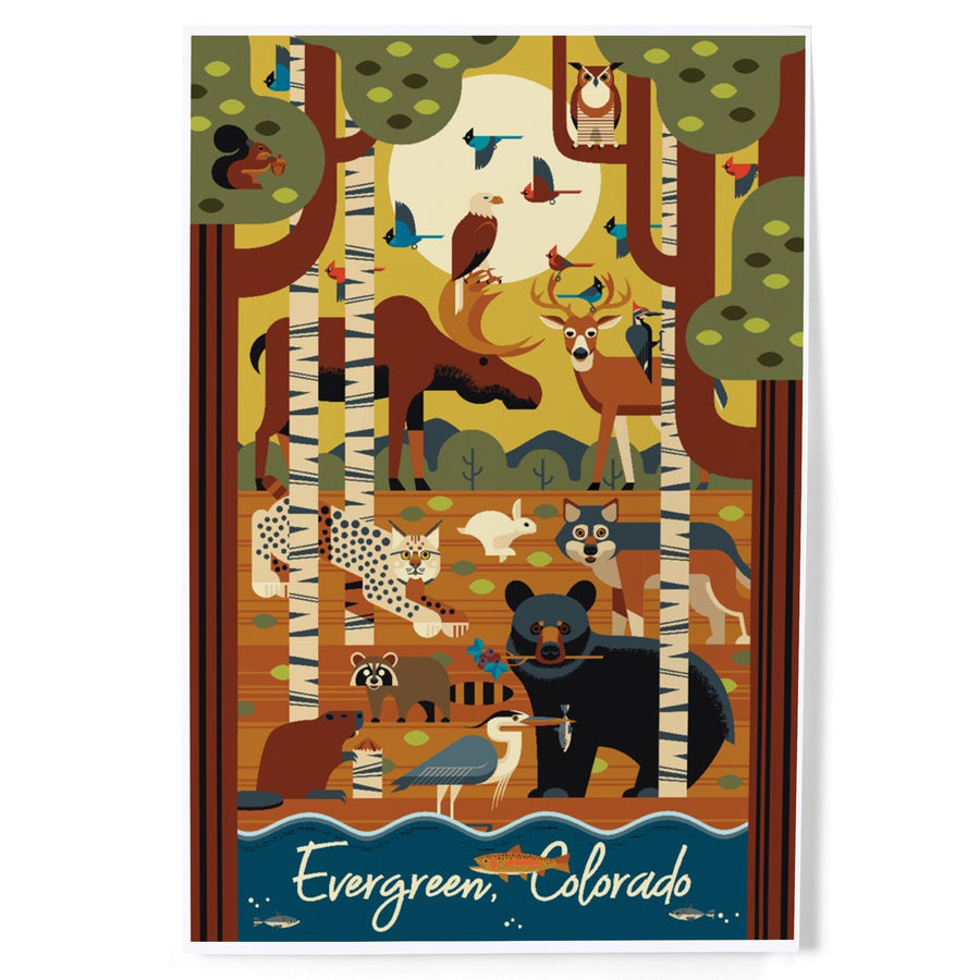 Evergreen, Colorado, Forest Animals, Geometric, Art & Giclee Prints Art Lantern Press 