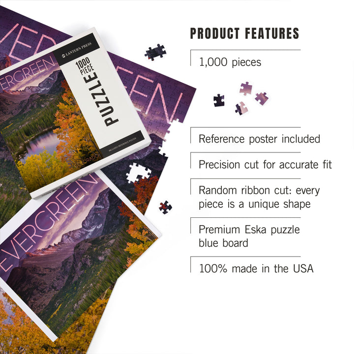 Evergreen, Colorado, Rocky Mountain National Park, Purple Sunset and Lake, Photography, Jigsaw Puzzle Puzzle Lantern Press 