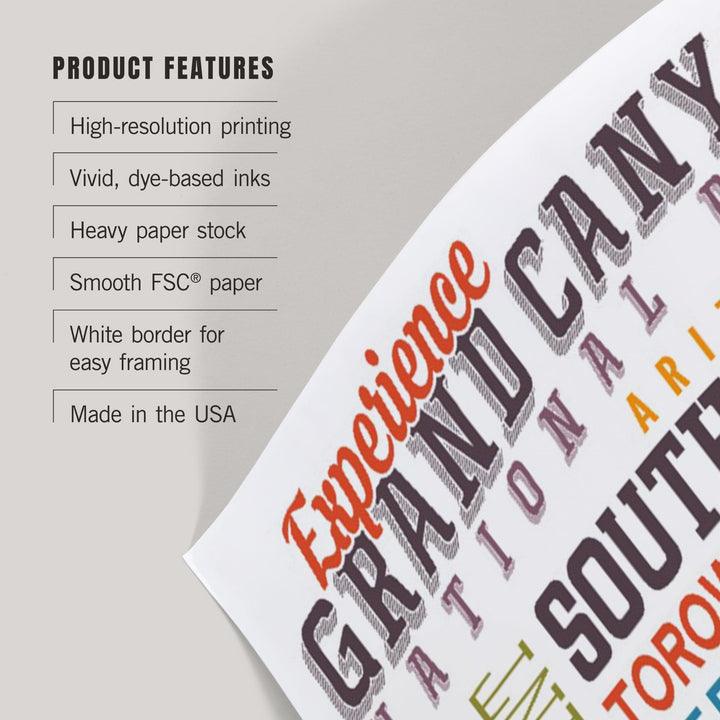 Experience Grand Canyon National Park, Arizona, Art & Giclee Prints Art Lantern Press 