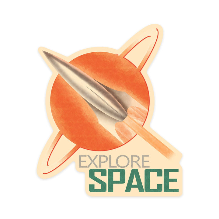 Explore Space, Retro Rocket, Contour, Vinyl Sticker Sticker Lantern Press 