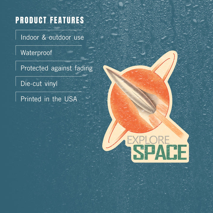 Explore Space, Retro Rocket, Contour, Vinyl Sticker Sticker Lantern Press 