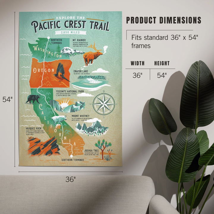 Explore the Pacific Crest Trail, Traveler's Map, Art & Giclee Prints Art Lantern Press 