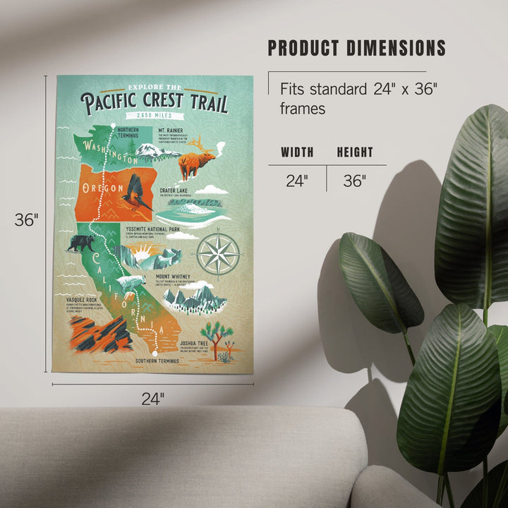 Explore the Pacific Crest Trail, Traveler's Map, Art & Giclee Prints Art Lantern Press 