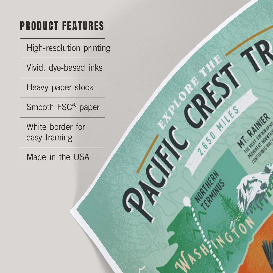 Explore the Pacific Crest Trail, Traveler's Map, Art & Giclee Prints Art Lantern Press 