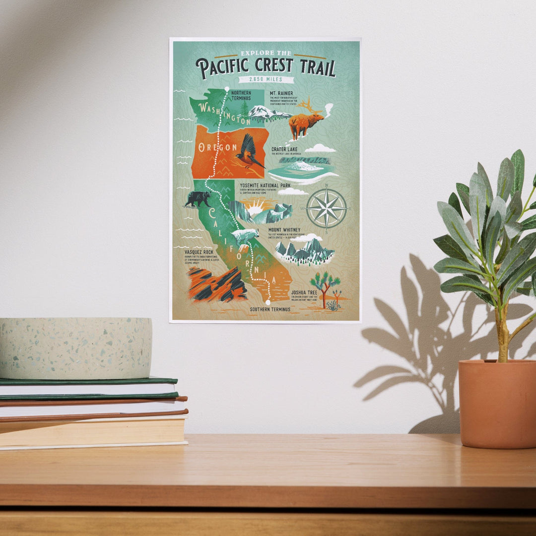 Explore the Pacific Crest Trail, Traveler's Map, Art & Giclee Prints Art Lantern Press 