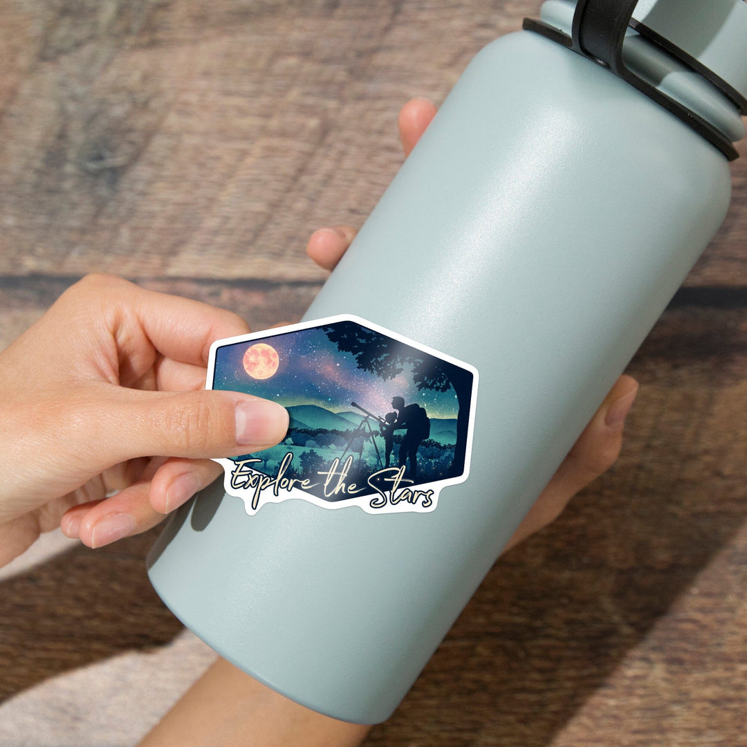 Explore the Stars, Night Sky, Textured Watercolor, Contour, Vinyl Sticker Sticker Lantern Press 