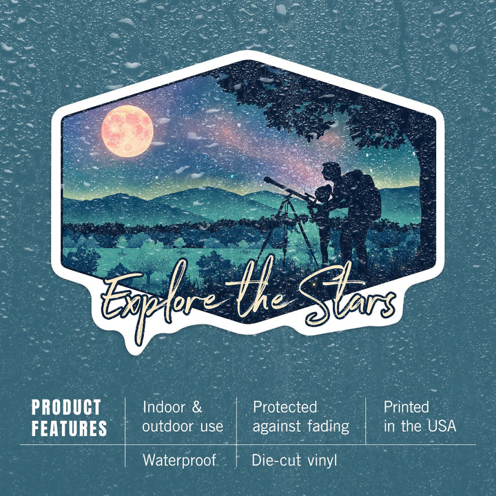 Explore the Stars, Night Sky, Textured Watercolor, Contour, Vinyl Sticker Sticker Lantern Press 