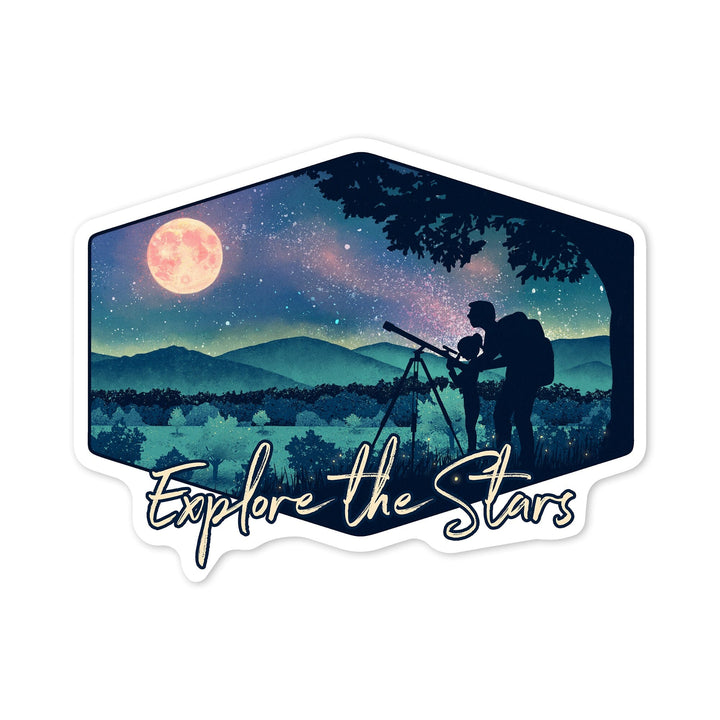 Explore the Stars, Night Sky, Textured Watercolor, Contour, Vinyl Sticker Sticker Lantern Press 