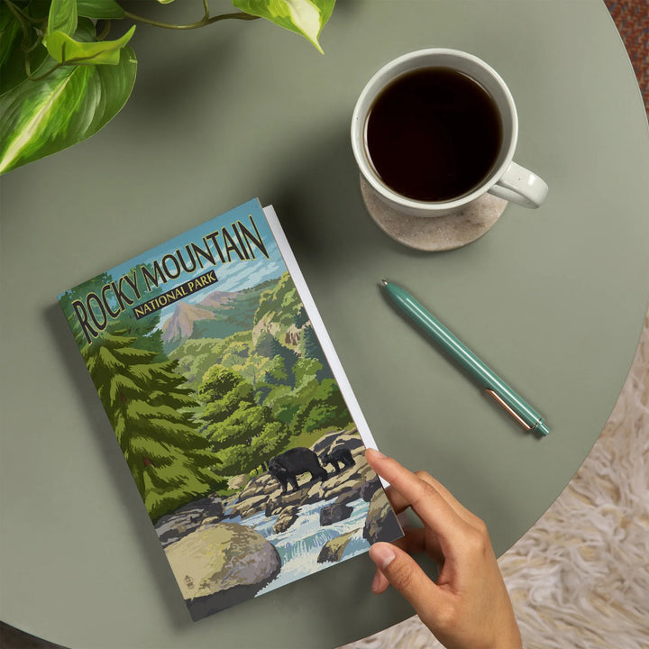 Lined 6x9 Journal, Rocky Mountain National Park, Colorado, Black Bears and Stream, Lay Flat, 193 Pages, FSC paper