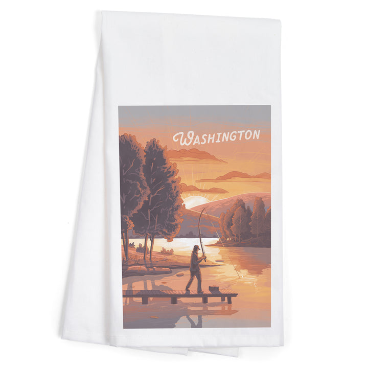 Washington, This is Living, Fishing with Hills, Organic Cotton Kitchen Tea Towels