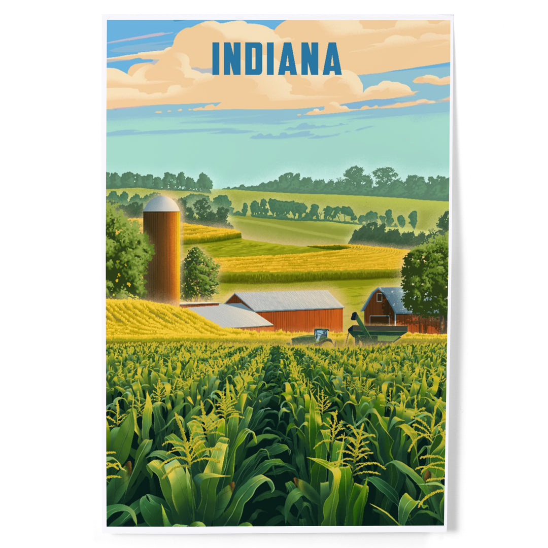 Indiana, Lithograph, Corn Harvest, Art & Giclee Prints
