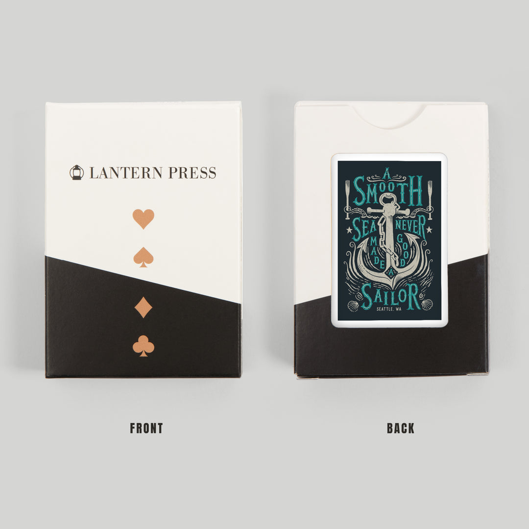 Playing Cards, Seattle, Washington, Sailor's Pride Collection, Anchor, A Smooth Sea, 52 Card Deck with Jokers in Box, Unique Art