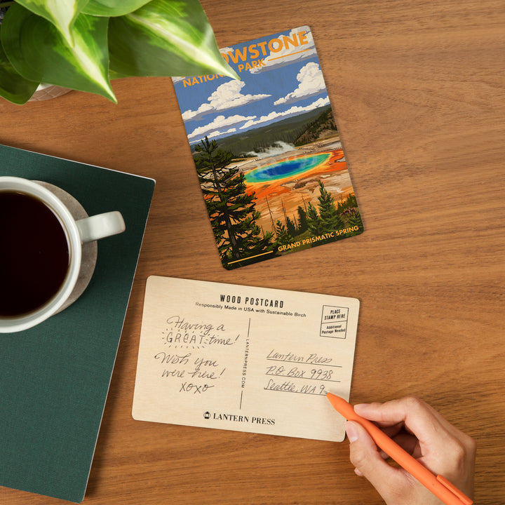 Yellowstone National Park, Grand Prismatic Spring, Wood Sign and Postcards