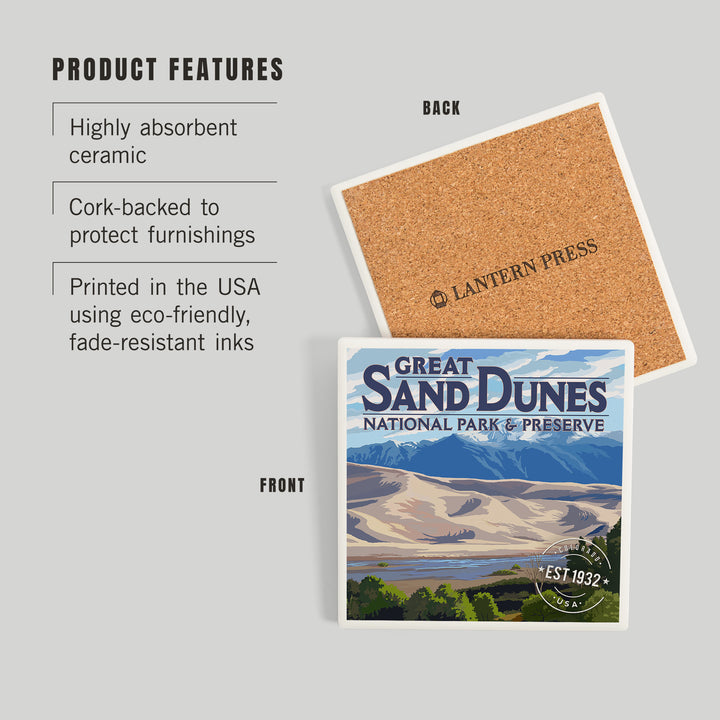 Great Sand Dunes National Park and Preserve, Colorado, Rubber Stamp, Coasters