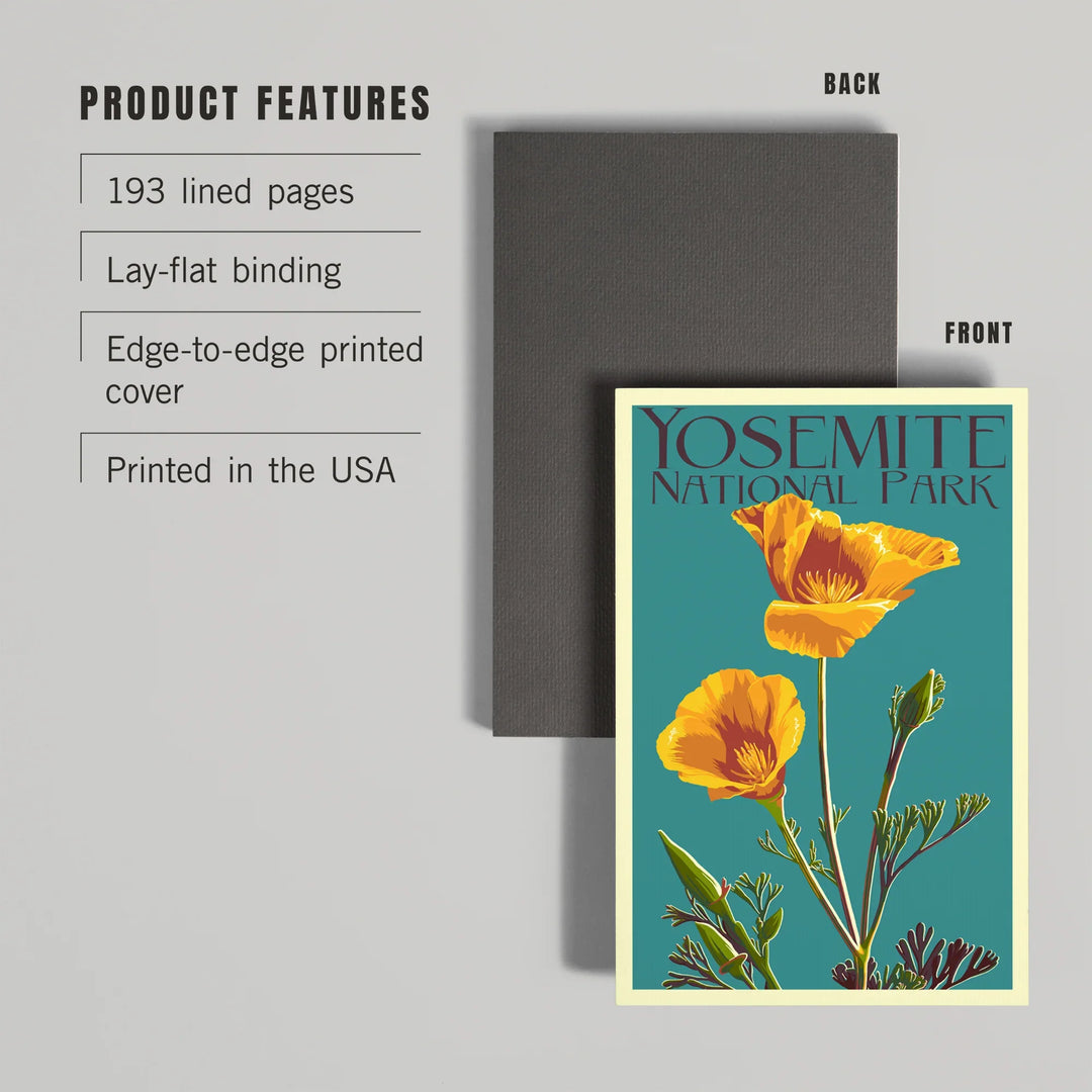 Lined 6x9 Journal, Yosemite National Park, California, Poppy, Letterpress, Lay Flat, 193 Pages, FSC paper