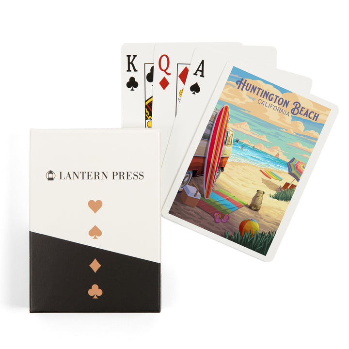 Playing Cards, Huntington Beach, California, Beach Activities, 52 Card Deck with Jokers in Box, Unique Art