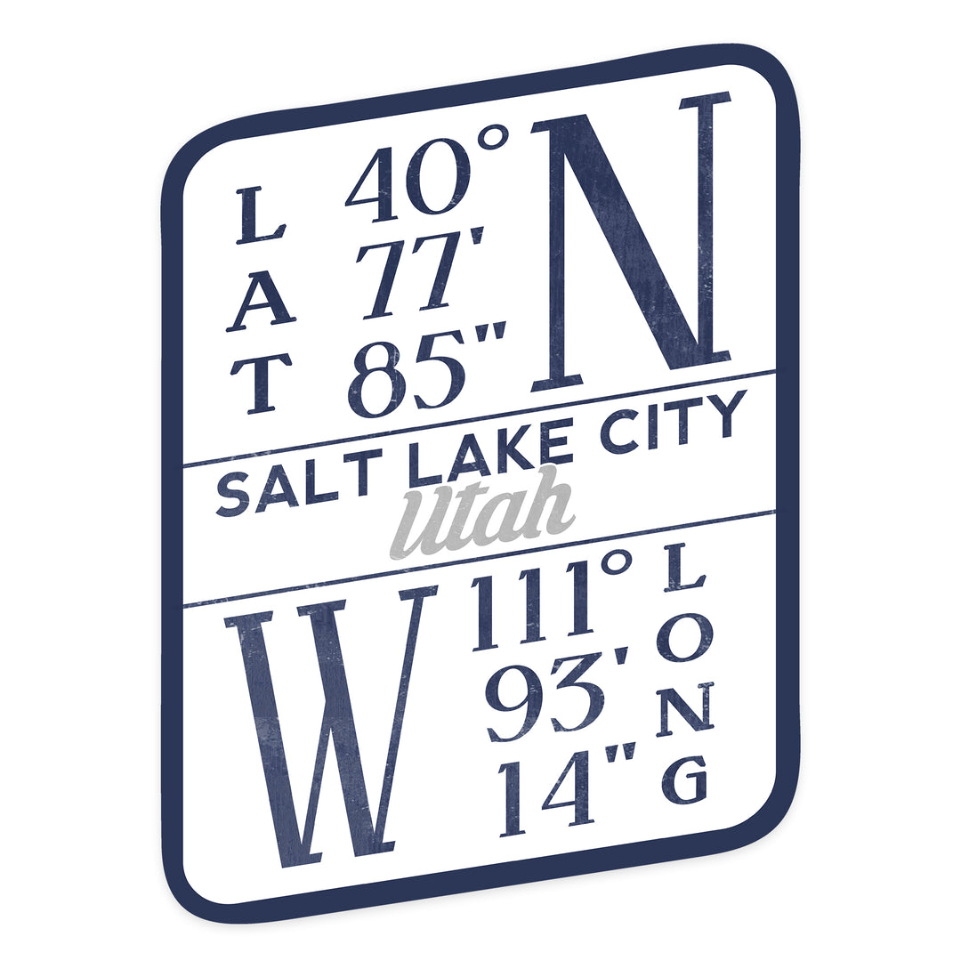 Salt Lake City, Utah, Latitude and Longitude (Blue), Contour, Vinyl Sticker