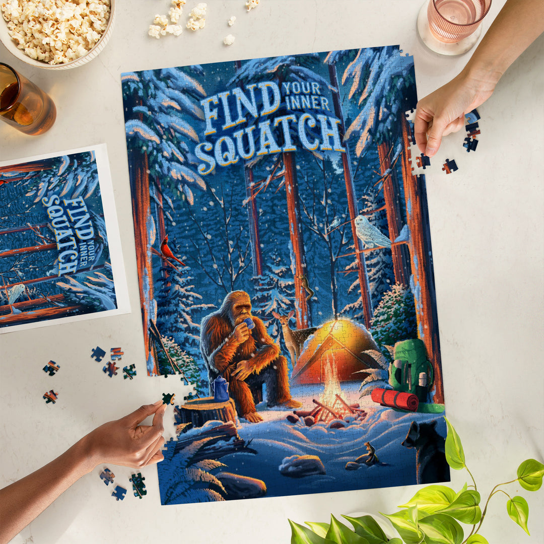 Find Your Inner Squatch, Camping Bigfoot, Sentiment, Jigsaw Puzzle