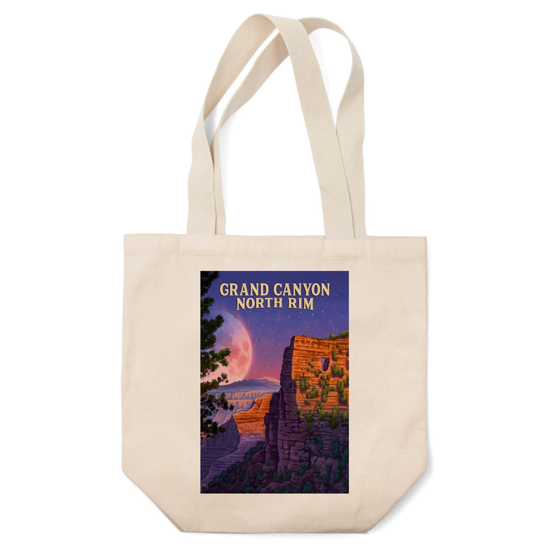 Grand Canyon, North Rim, Oil Painting, Canyon with Supermoon, Tote Bag