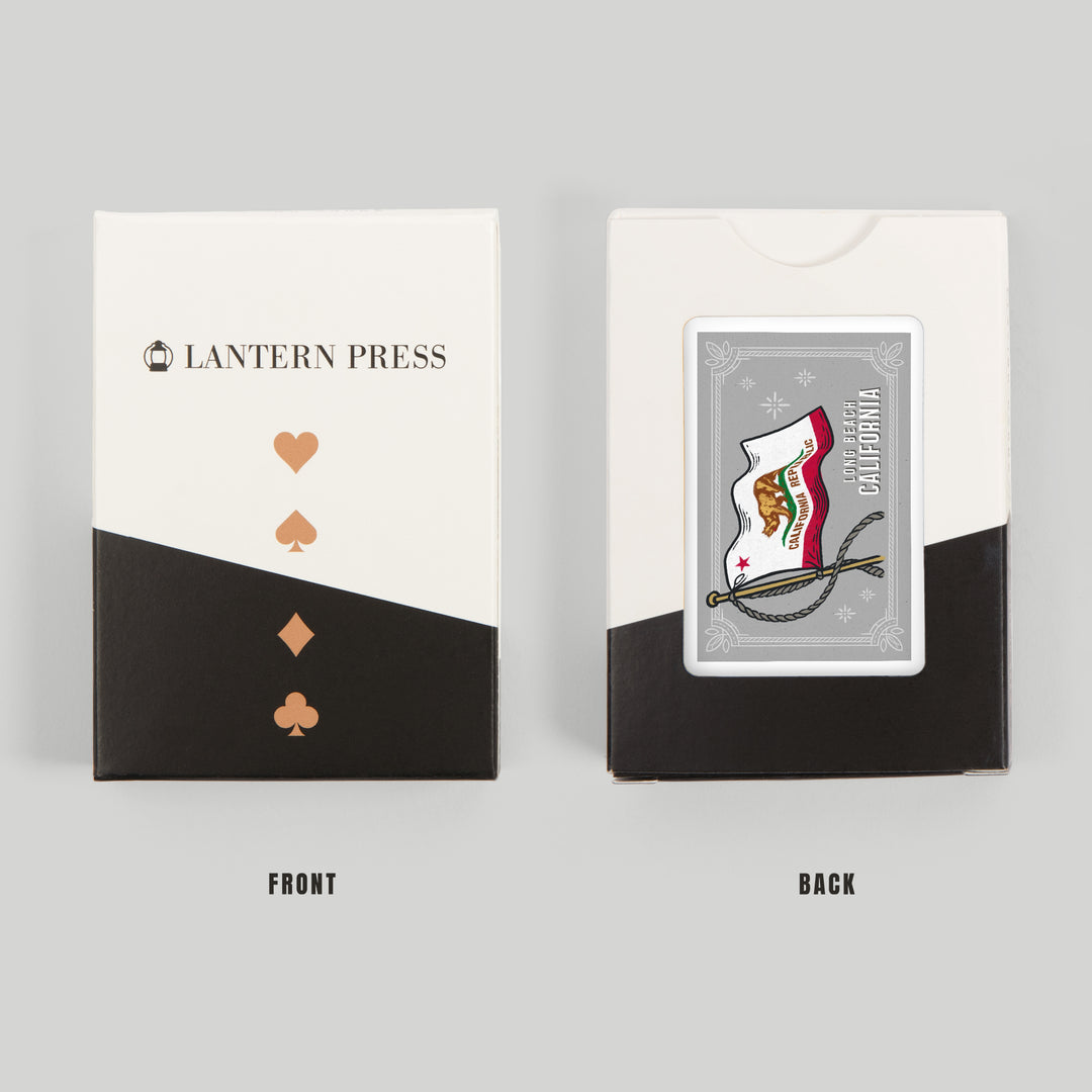 Playing Cards, Long Beach, California, Waving State Flag, State Series, 52 Card Deck with Jokers in Box, Unique Art