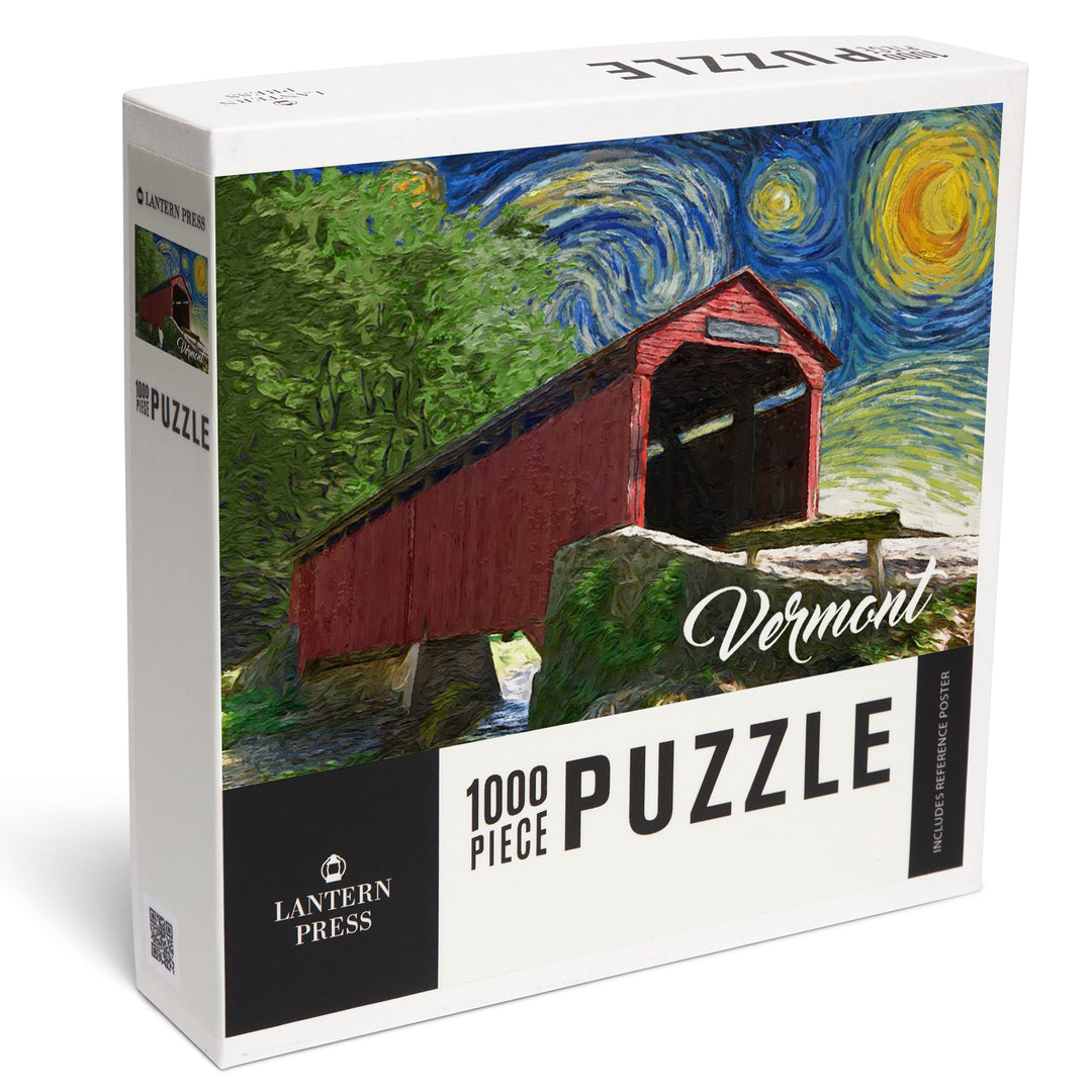 Vermont, Starry Night, Covered Bridge, Jigsaw Puzzle