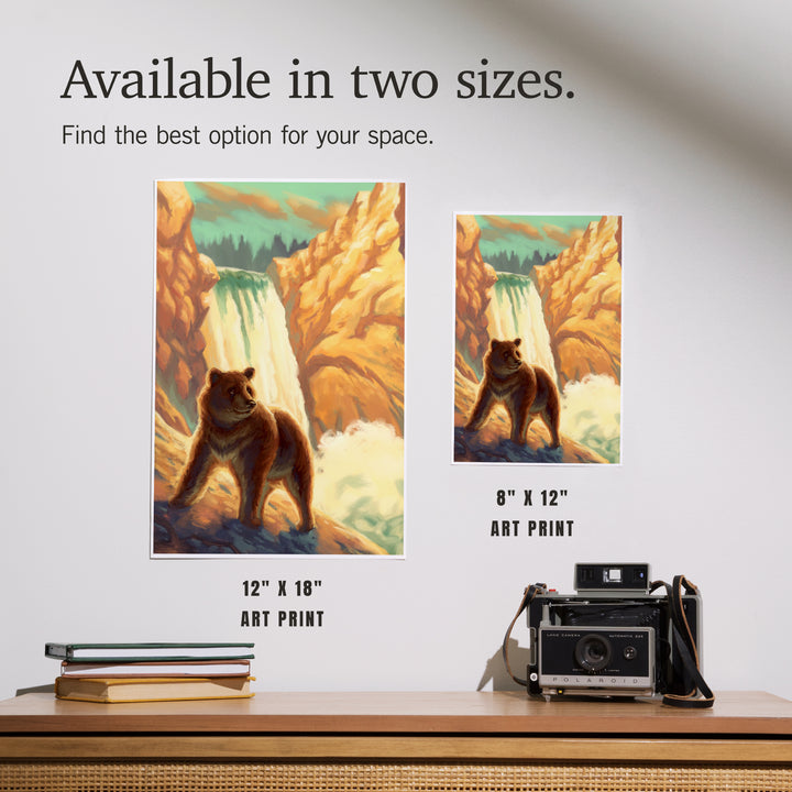 Bear, Falls, Oil Painting, Art & Giclee Prints