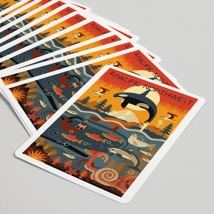 Playing Cards, Pacific Northwest, Marine Animals, Geometric, 52 Card Deck with Jokers in Box, Unique Art