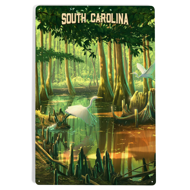South Carolina, Oil Painting, Swamp, 12x18 Metal Sign
