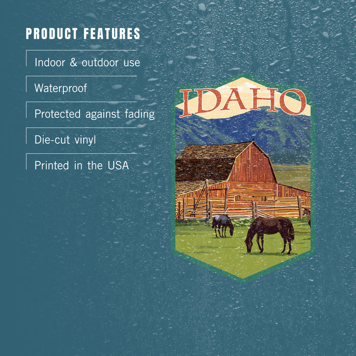 Idaho, Horses & Barn, Contour, Lantern Press Artwork, Vinyl Sticker