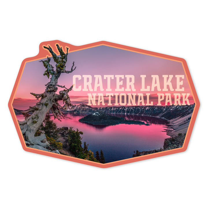 Crater Lake National Park, Oregon, Pink Sunset, Contour, Vinyl Sticker