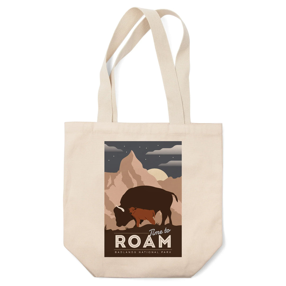 Badlands National Park, South Dakota, Time To Roam, Bison and Calf, Night Scene, Tote Bag