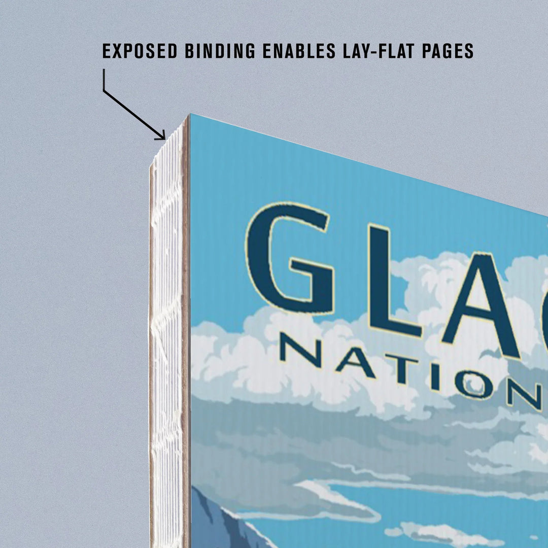 Lined 6x9 Journal, Glacier National Park, Montana, Avalanche Lake Illustration, Lay Flat, 193 Pages, FSC paper