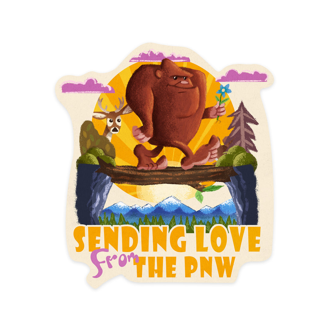 PNW, Sending Love, Bigfoot, Mid-Century Inspired, Contour, Vinyl Sticker