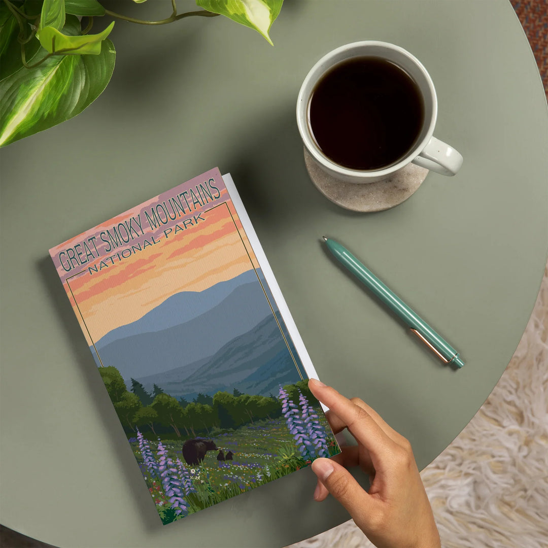 Lined 6x9 Journal, Great Smoky Mountains National Park, Bear and Spring Flowers, Lay Flat, 193 Pages, FSC paper