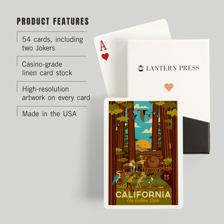 Playing Cards, California, Geometric, The Golden State, 52 Card Deck with Jokers in Box, Unique Art