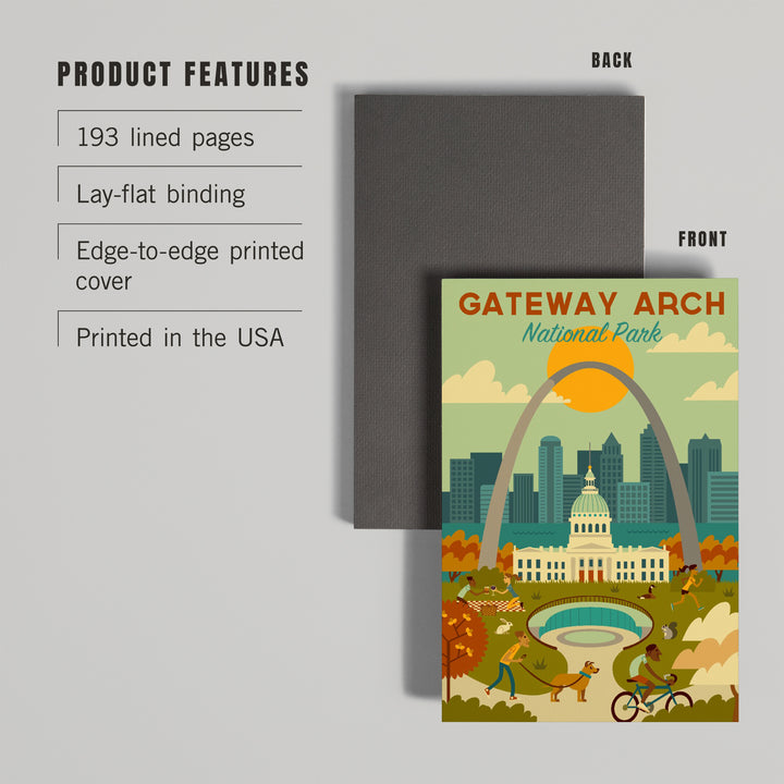 Lined 6x9 Journal, Gateway Arch National Park, Missouri, Geometric National Park Series, Lay Flat, 193 Pages, FSC paper
